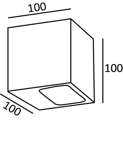 Il diagramma di un cubo con 100 unità su ogni lato illustra le dimensioni esatte per la pianificazione spaziale delle installazioni di illuminazione a LED.
