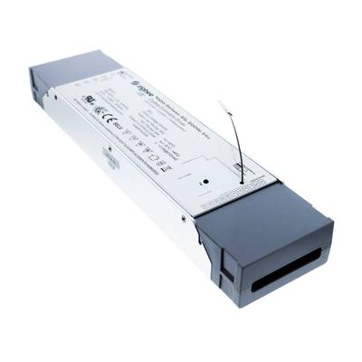 Controller LED con alloggiamento grigio, simboli di certificazione e antenna; perfetto per un controllo efficiente della potenza nell'illuminazione a LED.