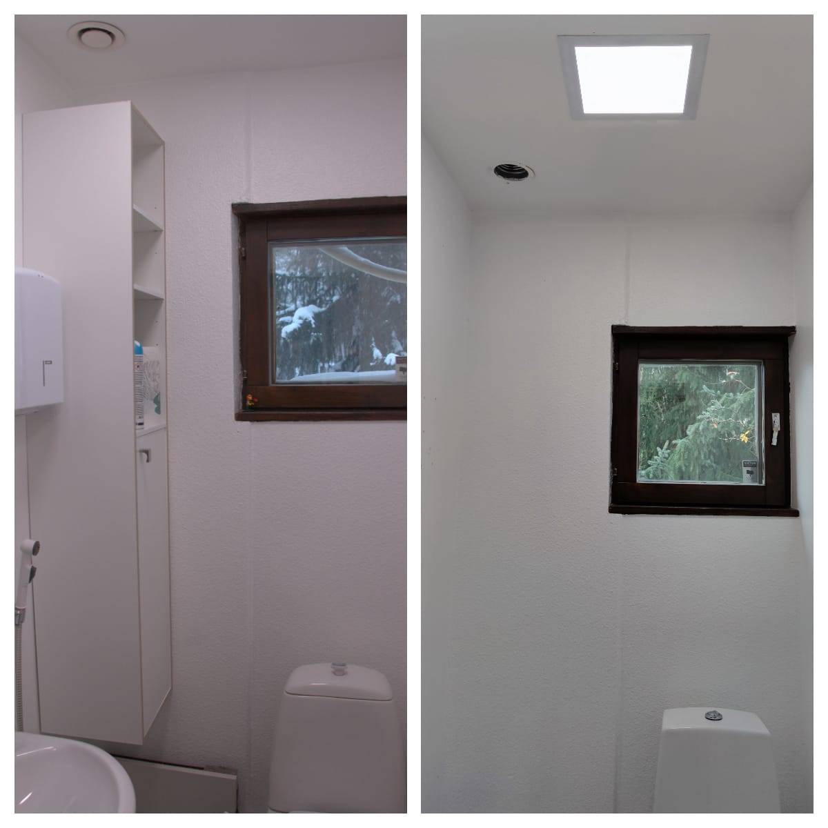 Prima della ristrutturazione, la toilette era un po' spenta e illuminata da un unico pannello LED.