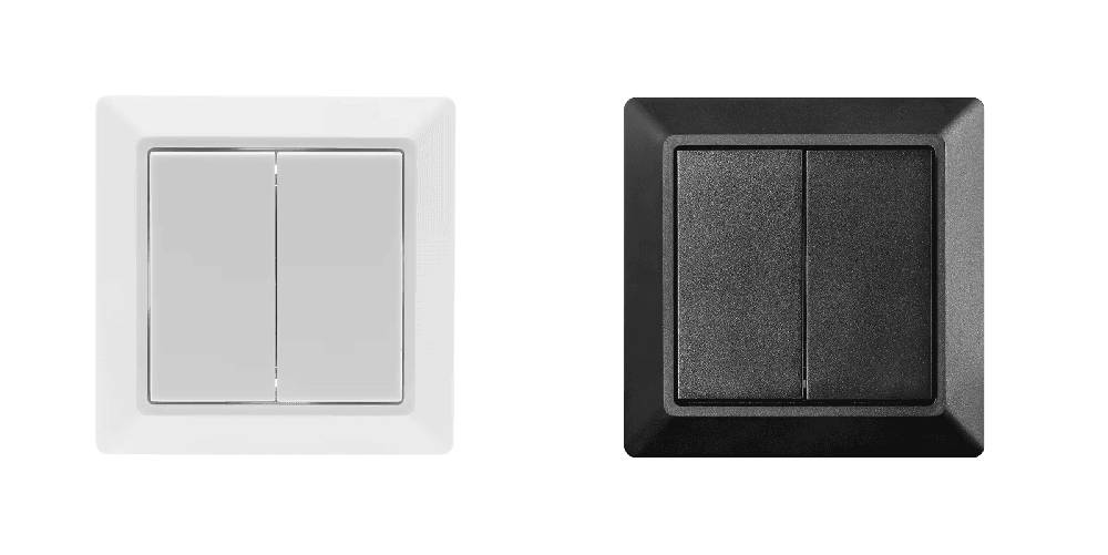 Interruttore luminoso Zigbee Friends of Hue bianco e nero a due pulsanti. Adatto alle cornici EXXACT. 