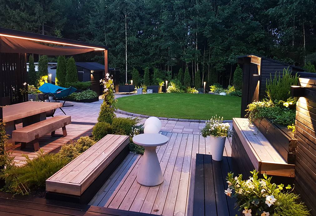 L'illuminazione a LED del cortile è anche multifunzionale, con luci a parete per esterni, dissuasori per il cortile e strisce luminose a LED nel cortile.