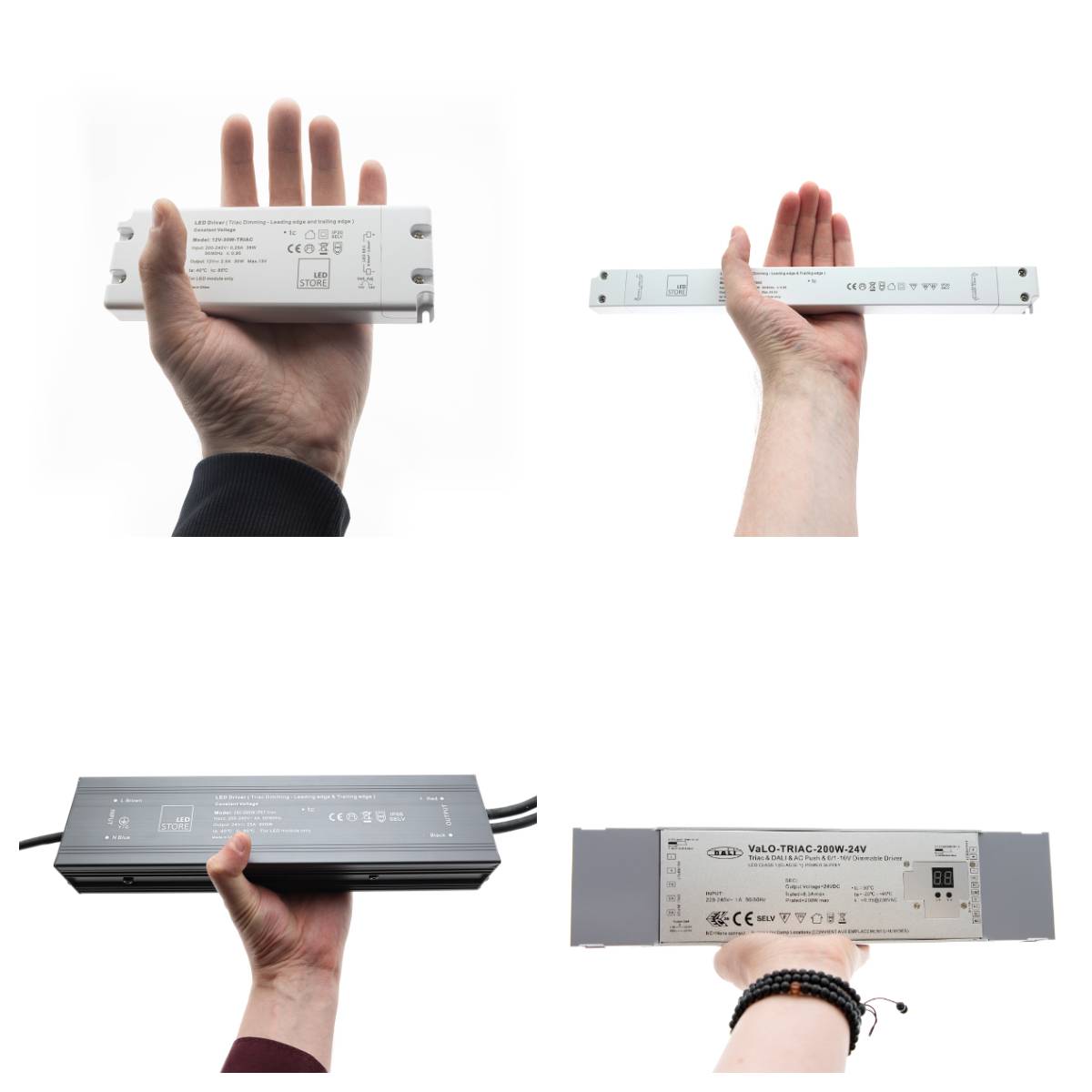 I trasformatori TRIAC sono disponibili in diverse dimensioni. I più piccoli stanno quasi nel palmo della mano, mentre i più grandi sono larghi circa tre palmi.