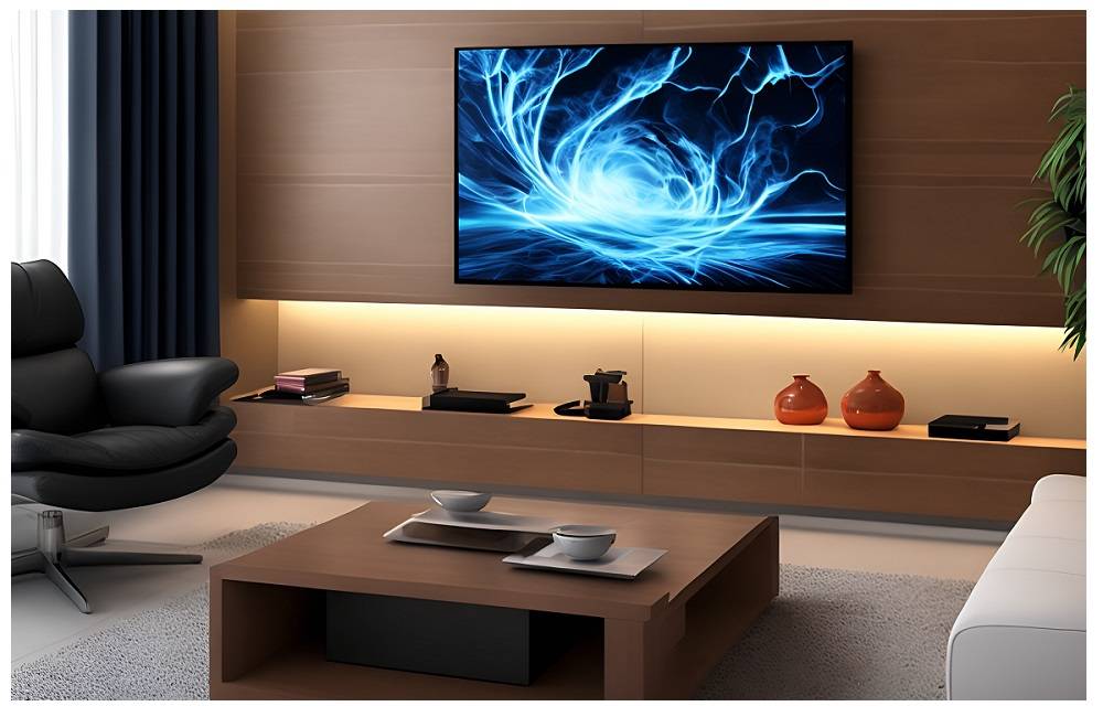 Il nastro a led sulle sbarre nella sala TV