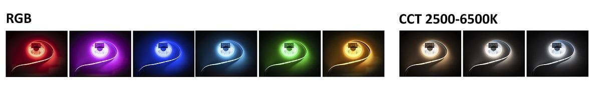 Strisce luminose a led in tutti i colori e sfumature di luce bianca.