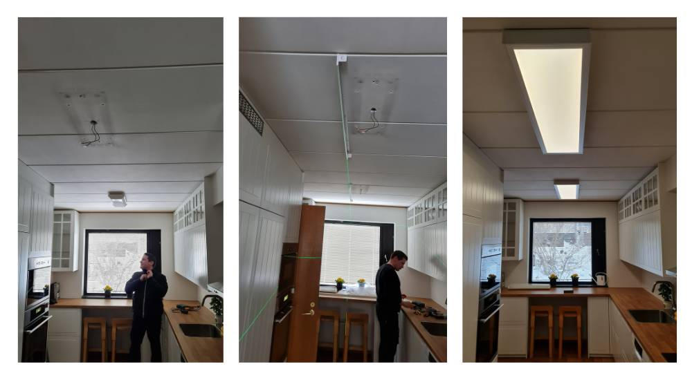 Fasi di installazione delle luci a led per il soffitto della cucina