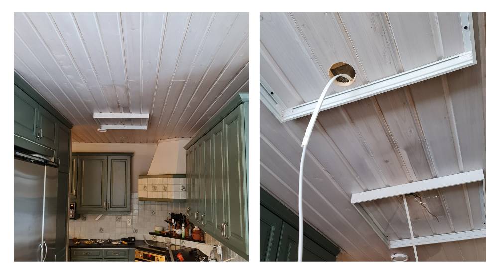 In un tetto in legno o in gesso, il cavo può essere trasportato in modo ordinato fino al pannello successivo.
