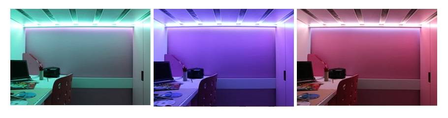 Nastro led RGBW con giovani sotto il tavolo