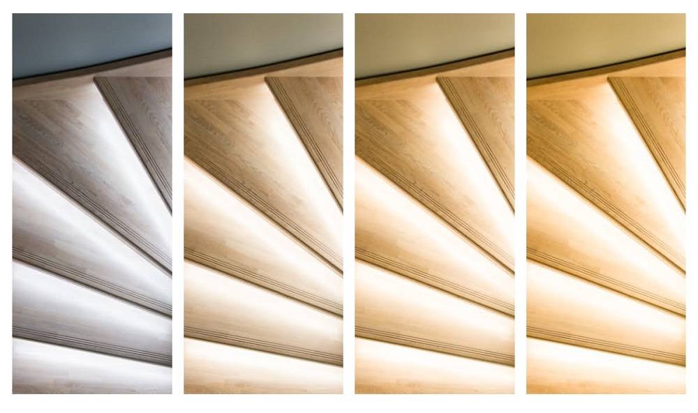 Illuminazione delle scale con diverse tonalità di luce