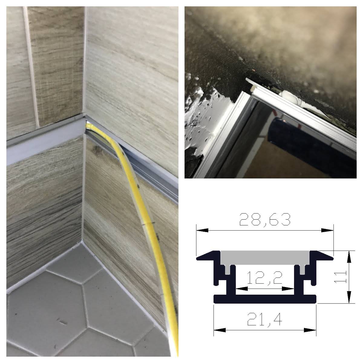L'illuminazione del bagno è stata realizzata con strisce LED nella fuga delle piastrelle.