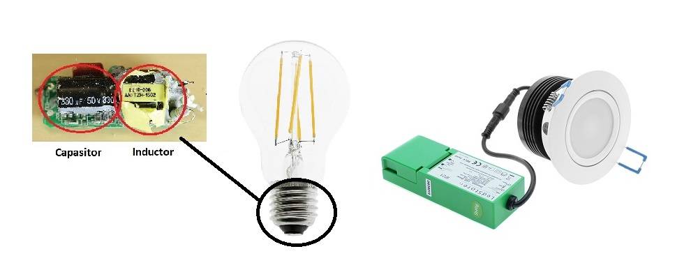 Alimentazione interna ed esterna, trasformatore a led