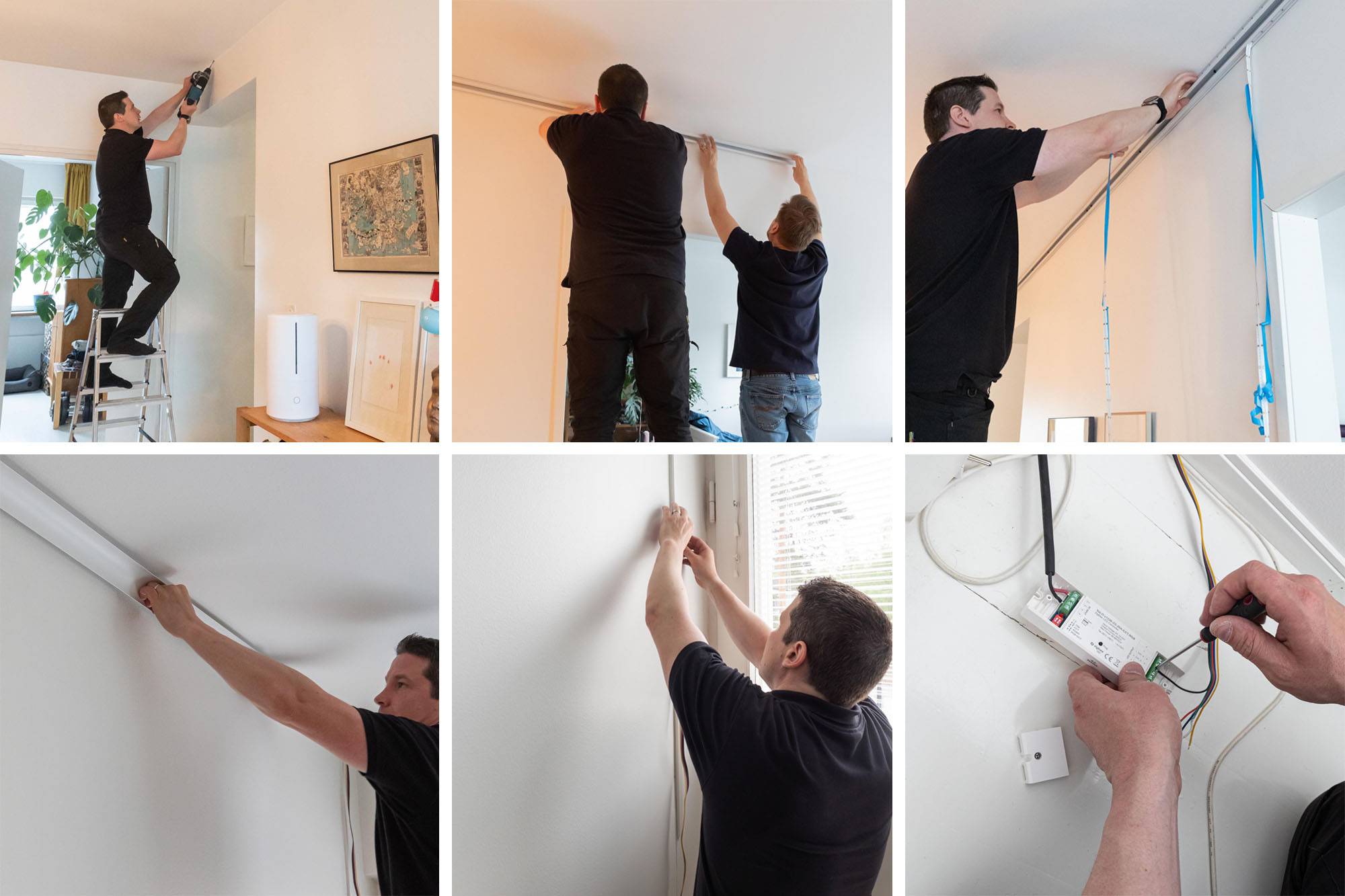 Installazione di strisce led RGB+CCT su profilo indiretto a 3 archi. Le immagini mostrano tutti i passaggi. 