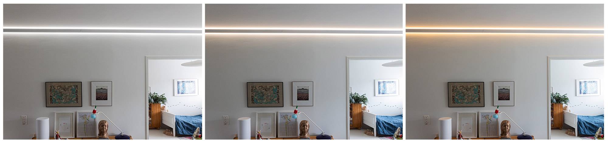 Esempi di tonalità CCT delle strisce LED a diverse temperature di colore della luce bianca.