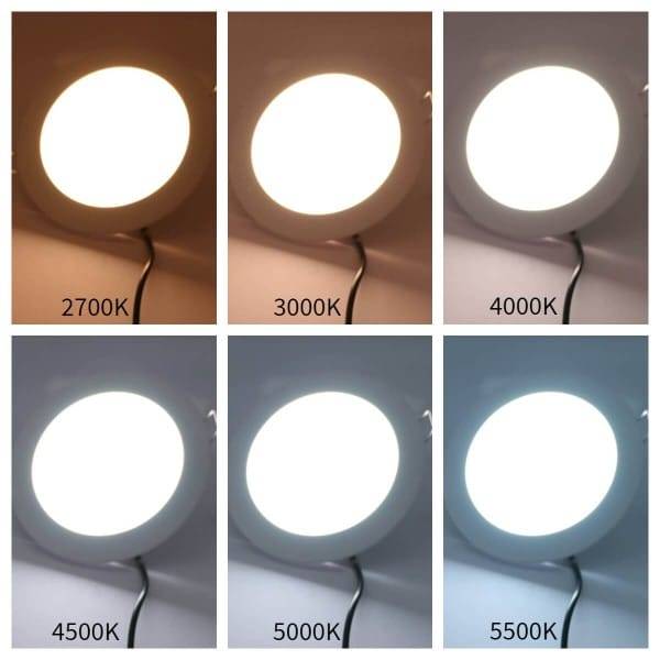 Esempi di diverse temperature di colore della luce. Plafond 160 12W ad incasso.