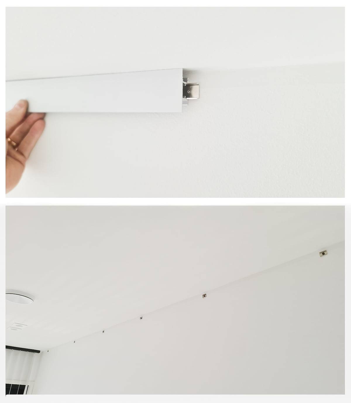 La luce indiretta viene montata sul soffitto con delle staffe, le cui posizioni devono essere segnate in anticipo.