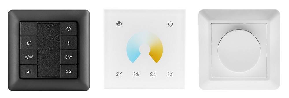 Esistono diversi tipi di dimmer a Led. Da sinistra: Zigbee, PWM, TRIAC