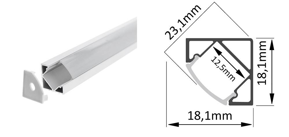Profilo angolare per strisce luminose a led