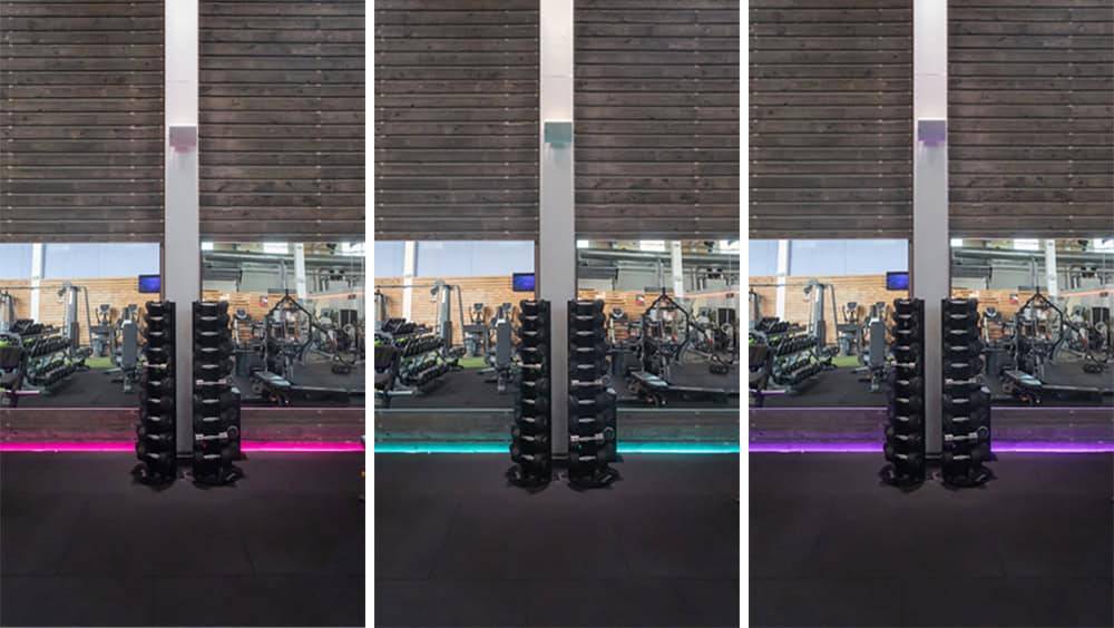 Il pavimento della palestra OleFit è dotato di una striscia led RGB+W.