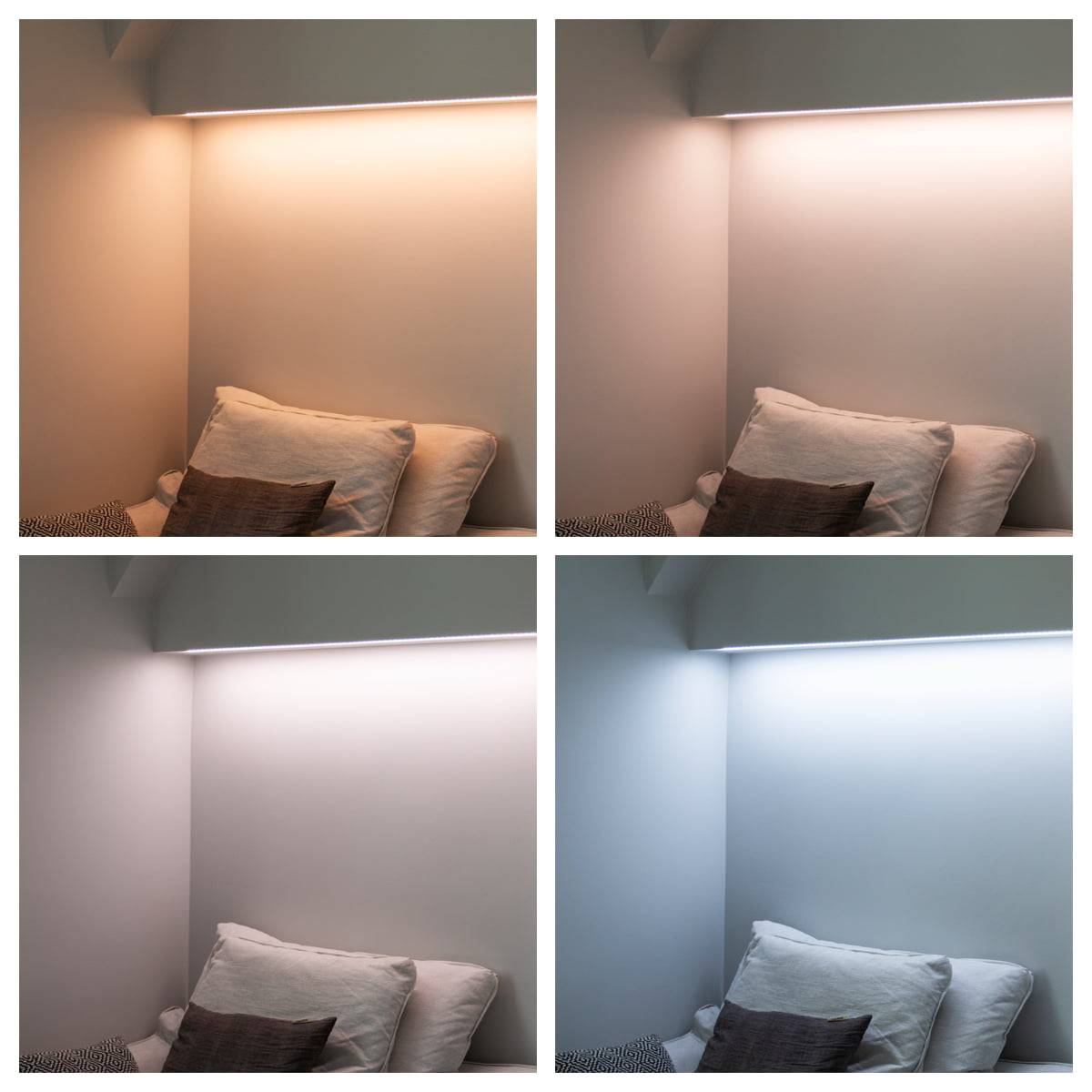 Striscia led regolabile in temperatura di colore nell'angolo di lettura.