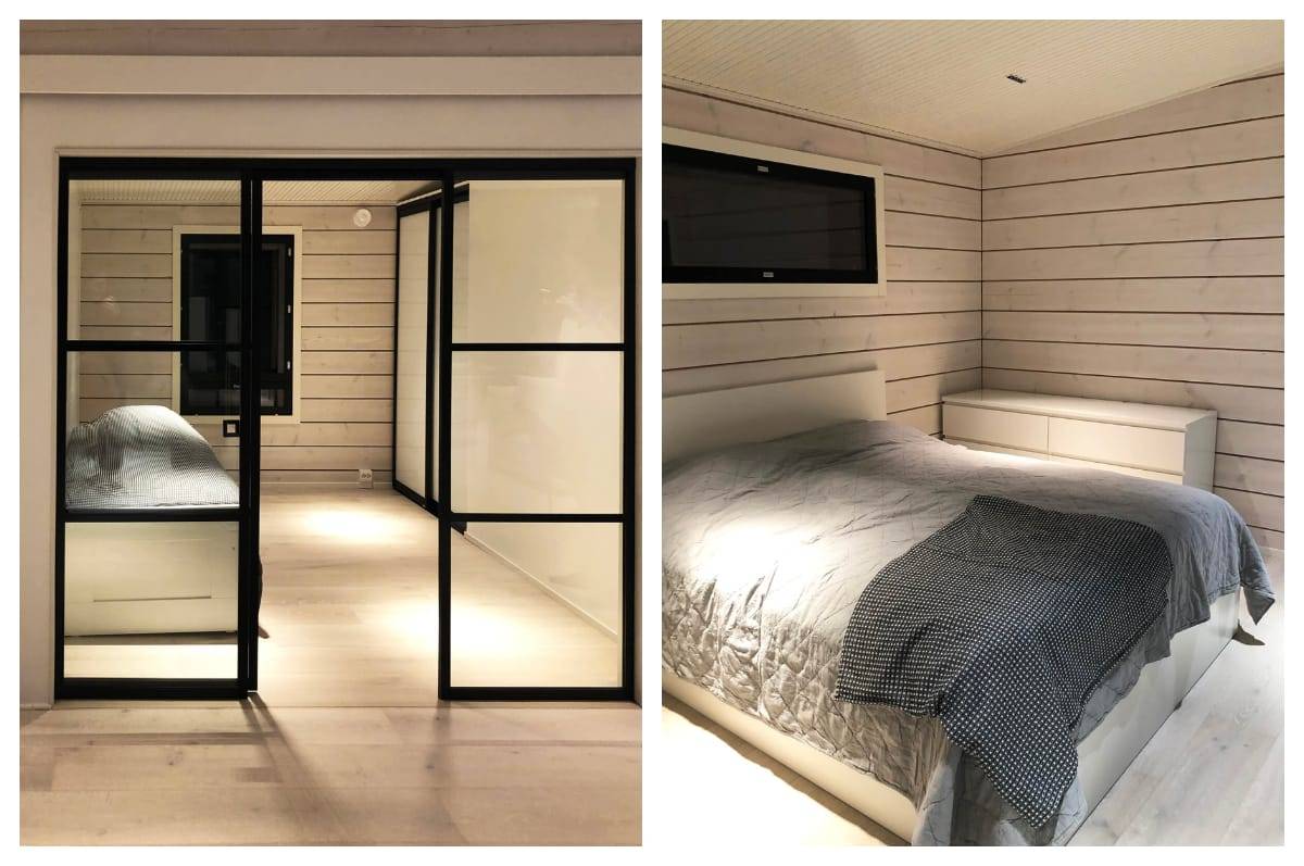 Per le camere da letto, i faretti LINJA si sono rivelati un'ottima scelta, in quanto hanno supportato un progetto illuminotecnico che prevedeva una luce ad angolo stretto focalizzata solo sui bordi del letto.