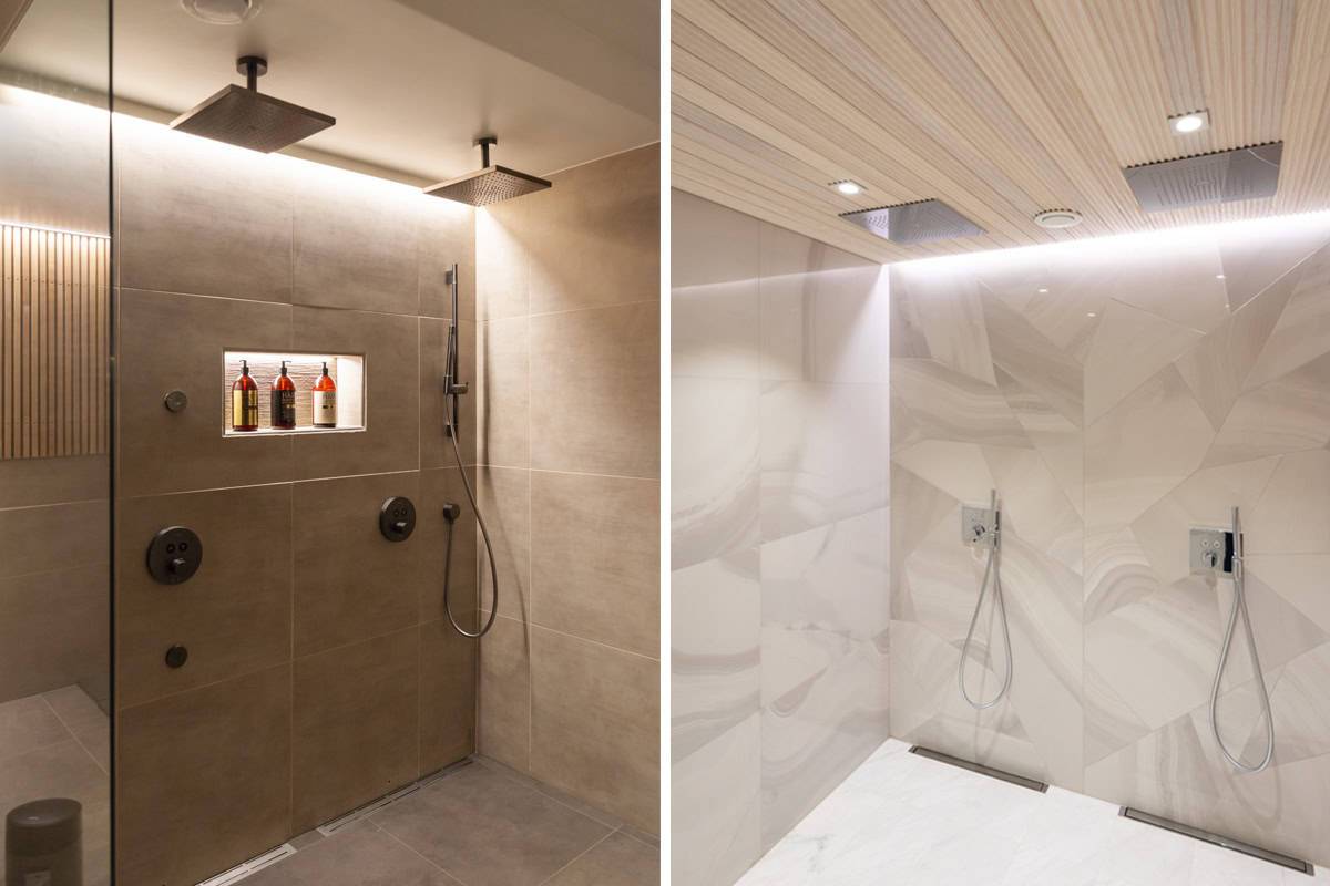 Illuminazione del bagno con strisce LED e faretti.